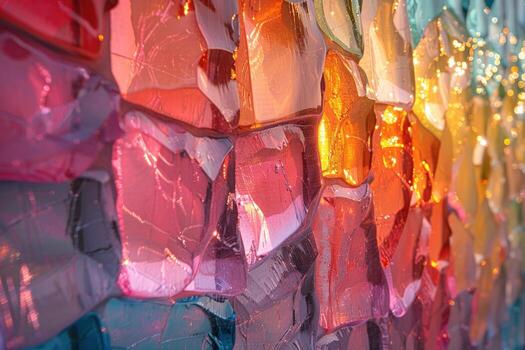 Abstract colorful background of textured glass blocks with a rainbow gradient effect. photo