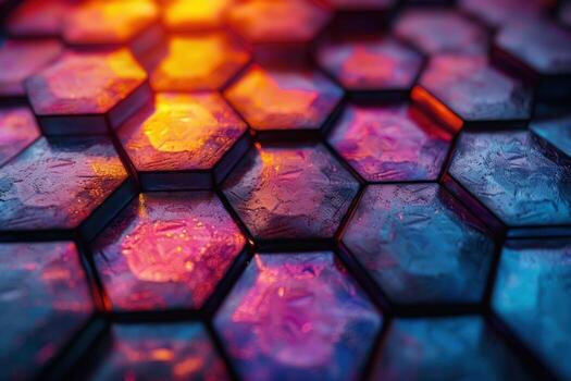 Abstract hexagonal pattern with colorful gradients and highlights. photo