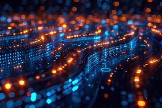 Abstract digital background with glowing lines and bokeh lights. photo