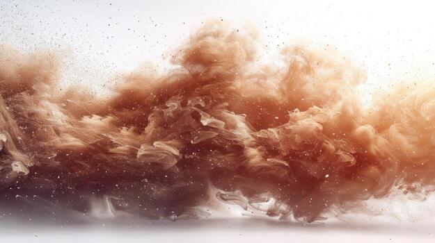 Abstract brown cloud of smoke or dust particles against a white background. photo