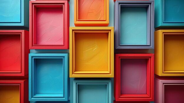 Colorful empty frames arranged in a grid pattern, perfect for displaying your design. photo