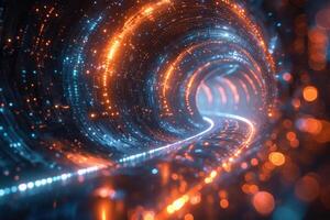 resumen brillante túnel con naranja y azul luces. foto