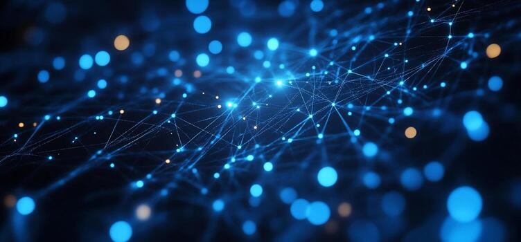 Abstract network connection with glowing nodes and lines. photo