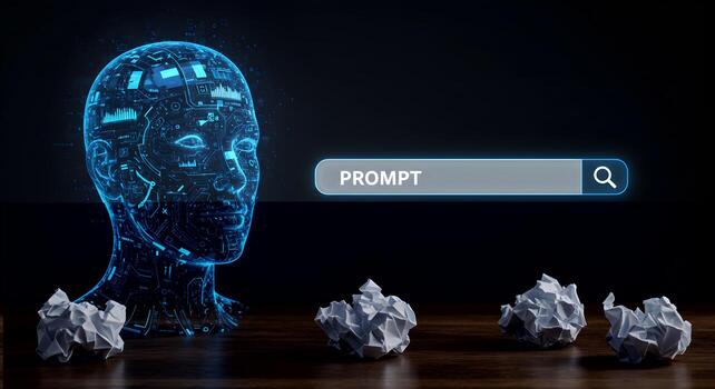 Ai prompt engineering search concept for generative artificial intelligence models and creativity 3d art photo