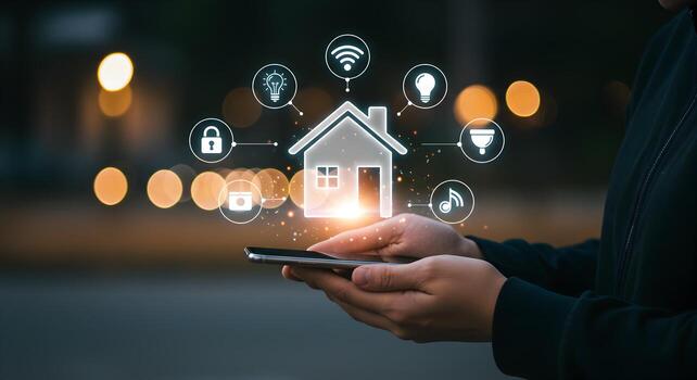 Smart home automation system control with mobile app iot technology for remote access and security photo