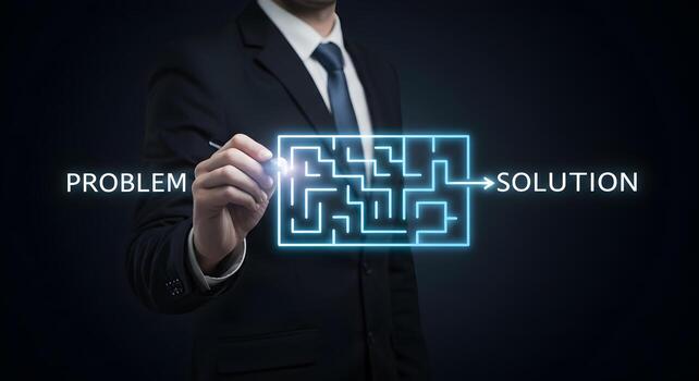 Problem solving strategies business concept finding solutions to overcome challenges success maze photo