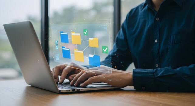 Data management system cloud storage file transfer and sharing with secure access for business use photo