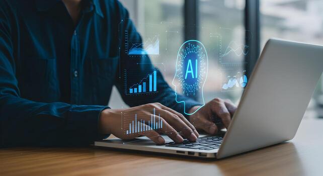 Artificial intelligence ai data analysis on laptop computer for business and technology concept photo