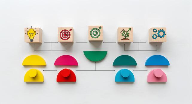 Business process flowchart diagram with blocks and shapes for workflow and strategy management plan photo