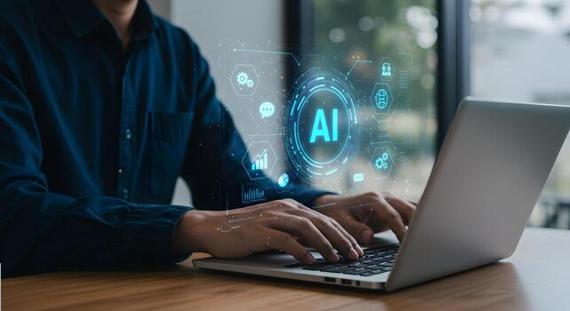 ai tecnología en ordenador portátil concepto artificial inteligencia máquina aprendizaje y neural red desarrollo foto