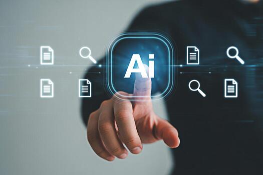 Ai artificial intelligence technology concept with hand touching ai icon on virtual screen interface photo