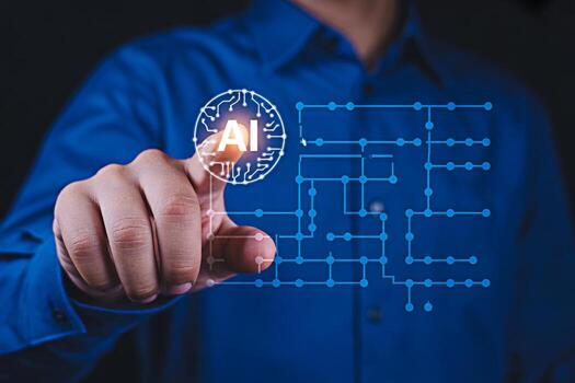 artificial inteligencia ai concepto hombre conmovedor ai icono digital tecnología innovación futuro tecnología sistema foto