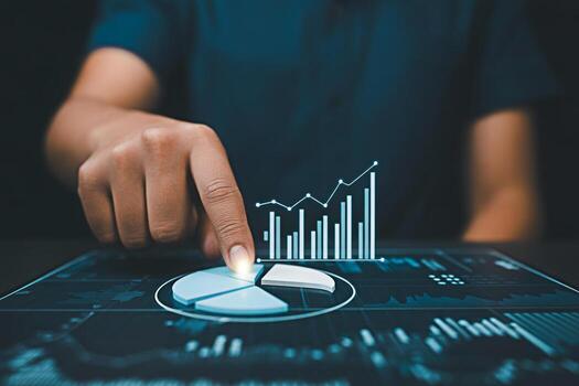 Data analysis and business intelligence dashboard with financial charts and graphs on digital screen photo
