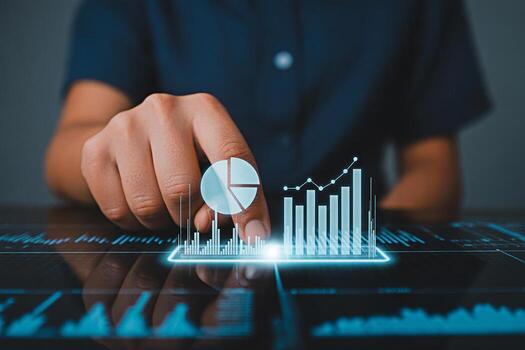 Analyzing business data with interactive charts and graphs for strategic decision making process photo