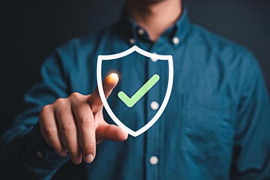 Understanding data security and protection with a shield and check mark for business solutions photo