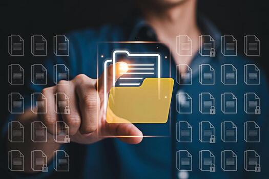 Secure document management system data protection and file storage cloud computing technology concept photo