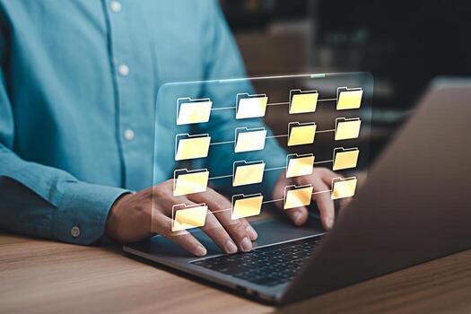 Understanding file management system for efficient data organization and storage on laptop device for work photo