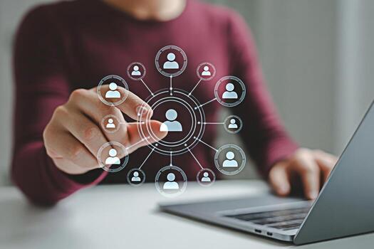 Social network connection concept using laptop for online communication and business networking 100 photo