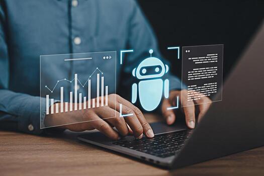 Ai chatbot automation software for business intelligence and data analysis on laptop computer screen photo