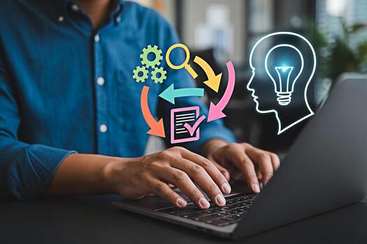 flujo de trabajo automatización y negocio proceso administración en ordenador portátil para aumentado eficiencia y productividad foto