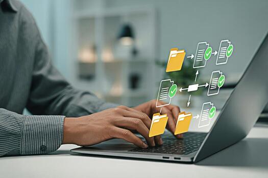 Document management system dms software automation workflow digital file transfer process online data security photo