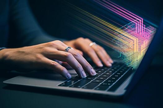 mecanografía en ordenador portátil teclado para datos Ciencias y máquina aprendizaje artificial inteligencia conceptos imagen foto