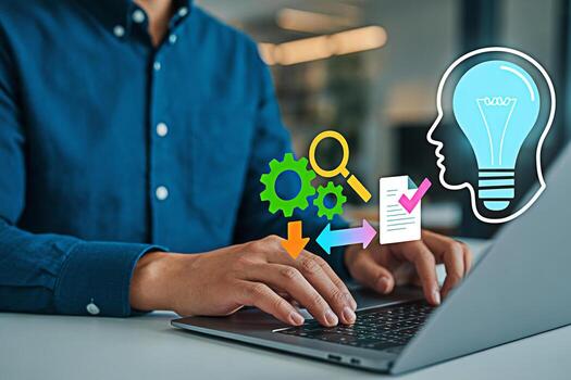 Business process automation idea generation and workflow optimization with modern technology and innovation photo