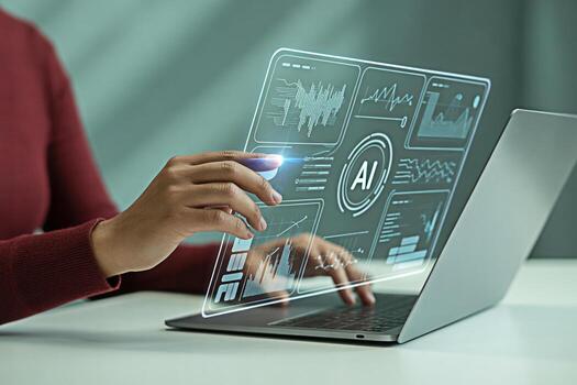 Ai artificial intelligence data analysis on laptop computer technology future innovation development photo