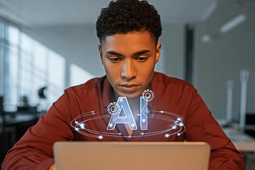 hombre utilizando ai artificial inteligencia en ordenador portátil tecnología para negocio y futuro innovación concepto foto