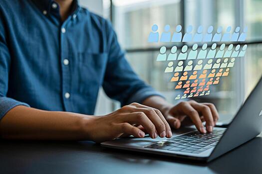 Sales funnel conversion optimization strategy using laptop for lead generation and marketing automation process photo