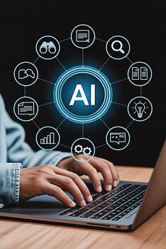 ai artificial inteligencia concepto persona utilizando ordenador portátil con ai íconos y tecnología para futuro foto