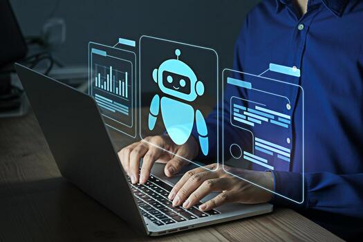 Ai chatbot assistant on laptop for customer service and automation technology solutions online support photo