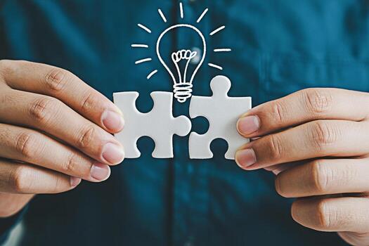 Connecting puzzle pieces idea concept innovation solution problem solving teamwork collaboration concept photo