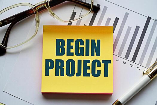 Begin project planning strategy management analysis with sticky note and business graph chart concept photo