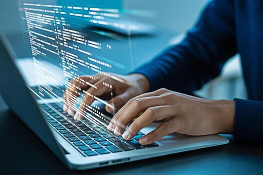 codificación en ordenador portátil para software desarrollo y programación con código cubrir para desarrolladores y tecnología foto