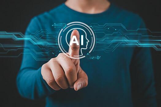 Artificial intelligence ai technology concept man touching ai icon future innovation machine learning photo