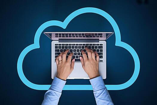 Cloud computing concept with laptop for data storage and network services connectivity and security photo