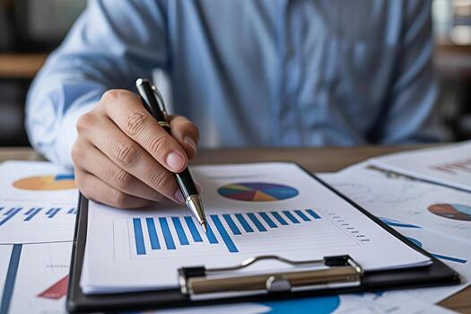 negocio análisis y financiero planificación revisión con bar grafico y tarta gráfico para datos análisis reporte foto
