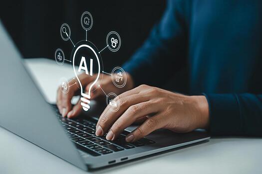 ai tecnología y máquina aprendizaje concepto utilizando ordenador portátil para innovador soluciones y automatización Tareas foto