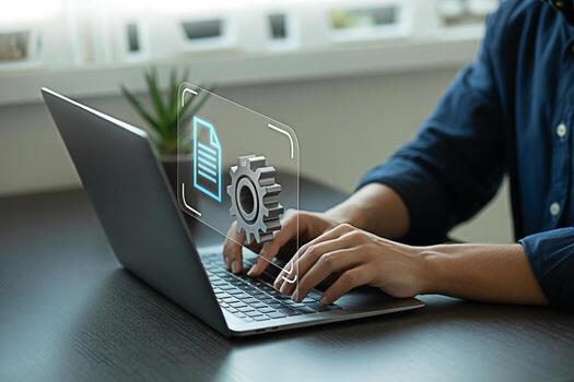 Automation software development process on laptop for efficient workflow management system 100 photo