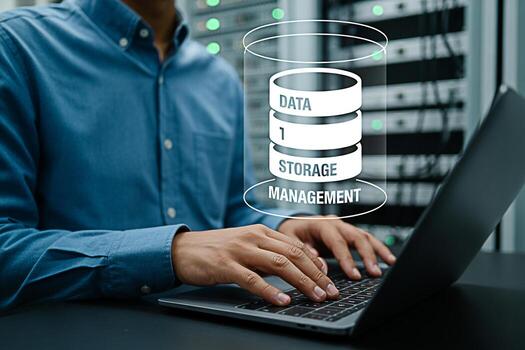 Data storage management solutions for business it infrastructure and cloud computing services online access photo
