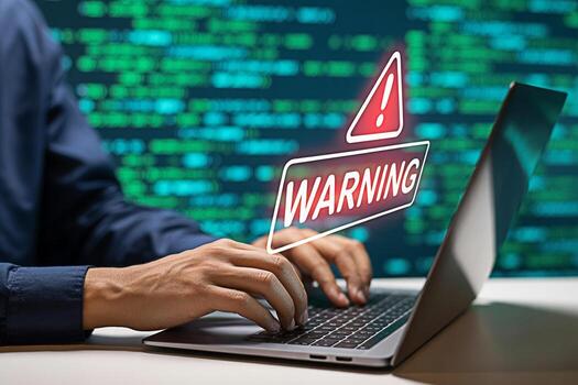 ciber seguridad advertencia en ordenador portátil pantalla con hacker mecanografía código para en línea datos proteccion concepto foto