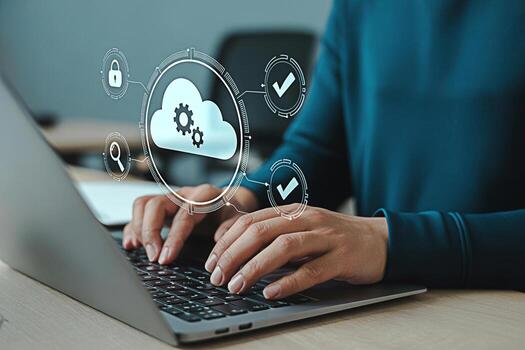 Cloud computing services concept person using laptop for cloud management and data security solutions online ict photo