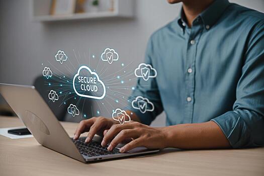 Secure cloud computing services for business data protection man using laptop for cloud technology photo