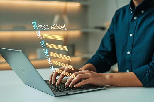 Project management software checklist on laptop for task completion and validation workflow process 100 photo