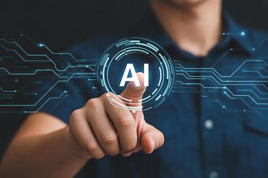 Artificial intelligence ai technology concept man touching ai icon with finger innovation future tech photo