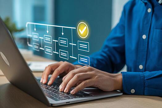 Workflow automation software for business process management and task management on laptop screen view photo