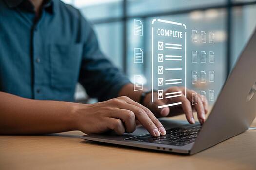 cómo a completar en línea Lista de Verificación formar en ordenador portátil para negocio tarea administración y productividad proceso flujo de trabajo foto