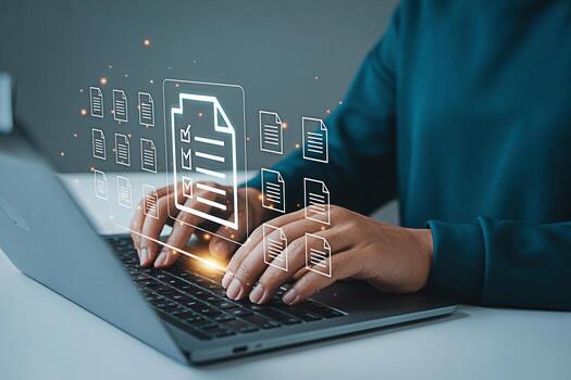 Streamline workflow automation with digital document management on laptop for efficient business process photo