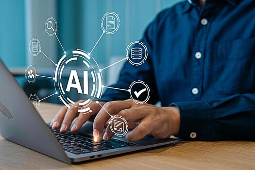 Ai artificial intelligence machine learning on laptop for business automation and innovation tech 100 photo